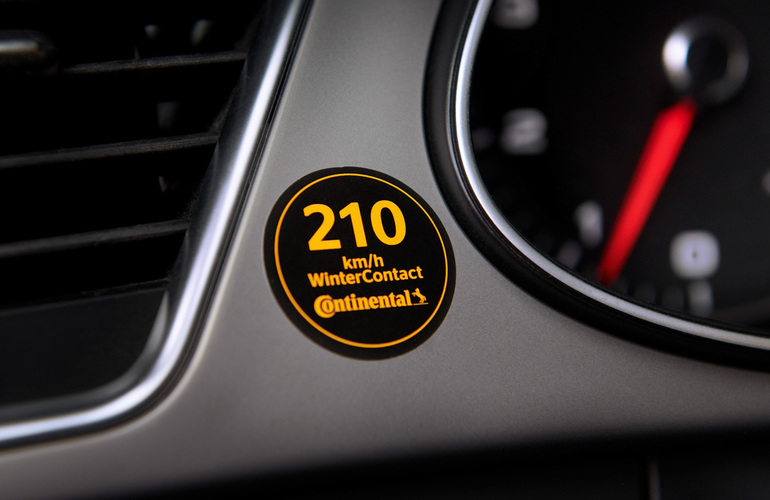 mid Groß-Gerau - Warn-Aufkleber - wenn das Auto schneller ist, als der Winterreifen erlaubt. Continental